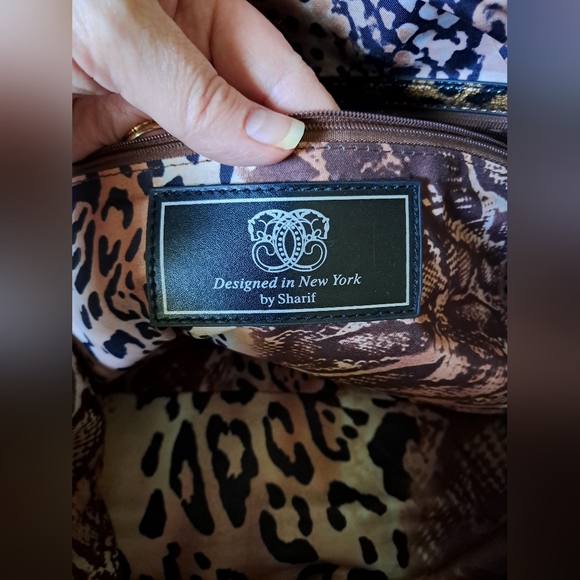 Rare Vintage Sharif Large Embroidered Denim Leather Jaguar Studded Shoulder Bag - Picture 7 of 14